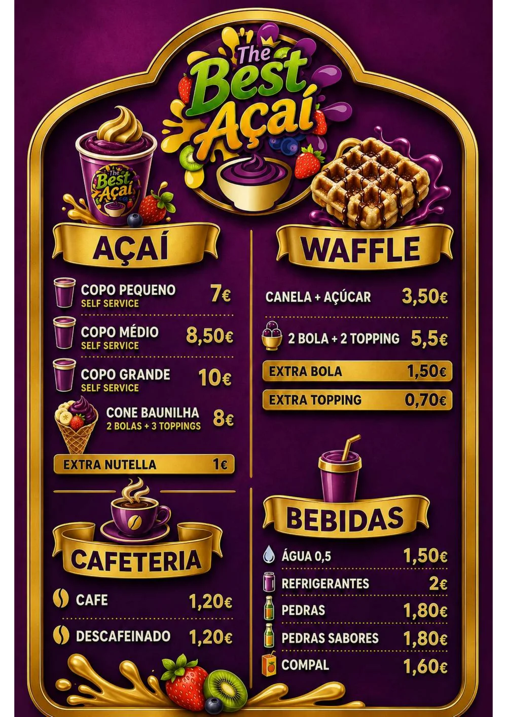 Menu The Best Açaí — Açaí, Waffle, Cafetaria e Bebidas com preços